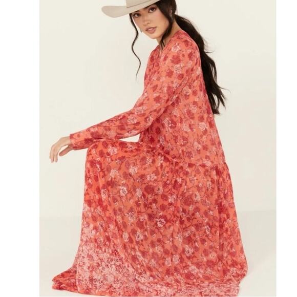 Free People See It Through Maxi Dress in Red Floral Size Large Bohemian - Picture 2 of 15